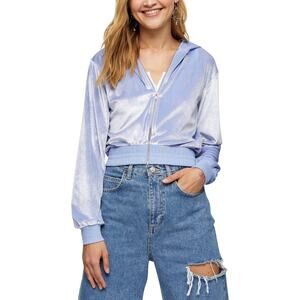 NWOT Topshop Velour Zip Hoodie in Light Blue, Size 6